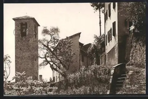 AK Gandria /Lago di Lugano, Ortspartie mit Turm