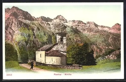AK Fexthal, Kirche mit Wanderer