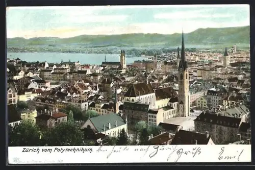 AK Zürich, Teilansicht mit Kirche vom Polytechnikum aus