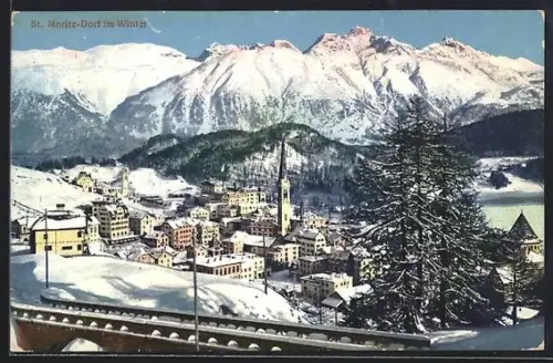 AK St. Moritz-Dorf, Teilansicht im winter