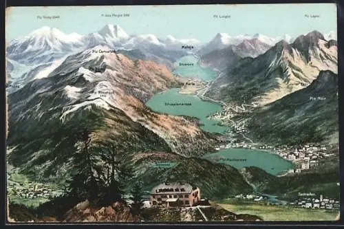 AK Muottas Muraigl, Ortsansicht mit Bergpanorama