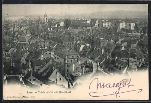 AK Basel, Totalansicht mit Hauptpost
