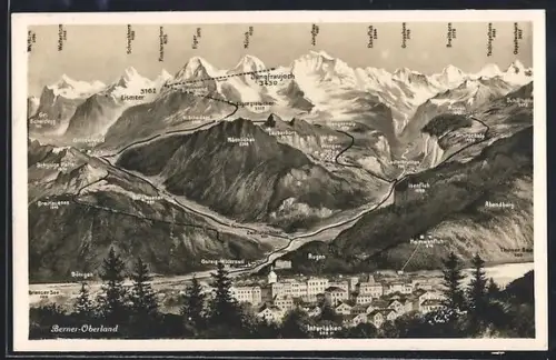 AK Interlaken /Berner Oberland, Teilansicht mit Abendberg, Isenfluh und Rugen, Eiger, Mönch und Jungfrau