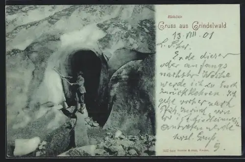 AK Grindelwald, Bergsteiger am Eingang der Eishöhle