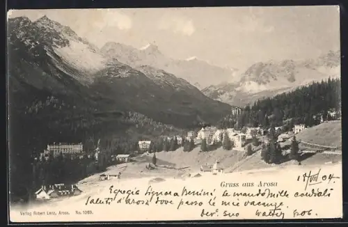 AK Arosa, Panorama mit Hotel
