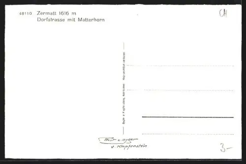 AK Zermatt, Dorfstrasse mit Drogerie Sturzenegger und Matterhorn