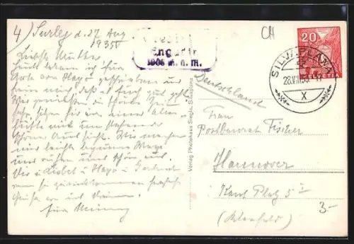 AK Silvaplana, Teilansicht gegen Suvrettahaus