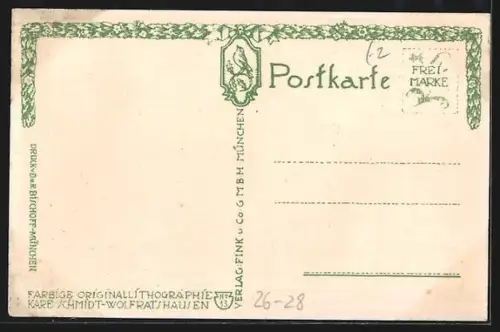 Steindruck-AK Oberammergau, Dorfpartie mit der Kirche