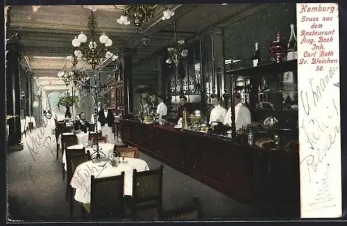 AK Hamburg-Neustadt, Restaurant Aug. Bock, Inh. Carl Beth, Gr. Bleichen 38, Innenansicht