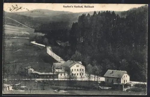 AK Hallbach, Blick auf Seyfert`s Gasthof im Tal