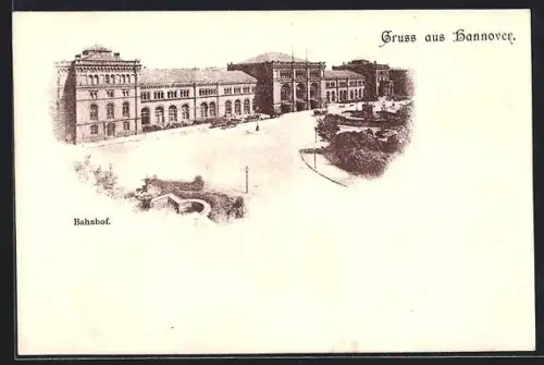 AK Hannover, Ansicht vom Bahnhof aus der Vogelschau