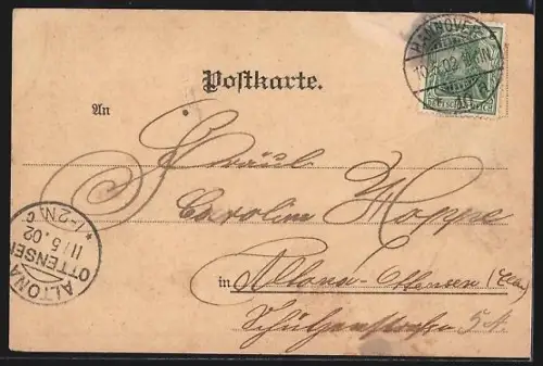 Lithographie Hannover, Blick auf das Waterloo-Denkmal