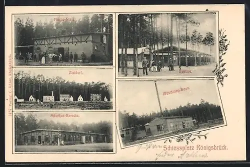 AK Königsbrück i. Sa., auf dem Schiessplatz, der Pferdestall, die Kantine, Zieldorf, Scheiben-Baracke