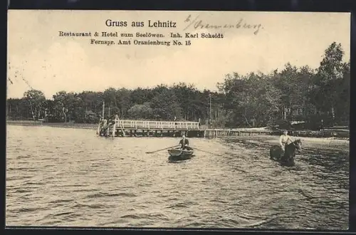 AK Lehnitz, Restaurant und Hötel zum Seelöwen, Inh. Karl Scheidt, Steg am Lehnitz-See