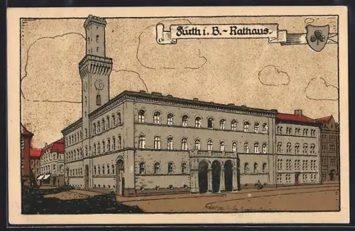 Steindruck-AK Fürth i. B., Rathaus