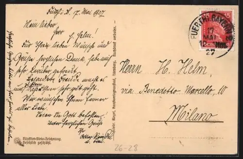 Steindruck-AK Fürth i. B., Rathaus