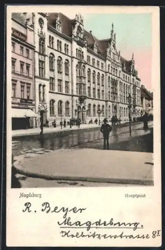 AK Magdeburg, Strassenpartie mit Hauptpost