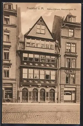 AK Frankfurt a. M., Rothschildhaus in der Boernestrasse 26 nebst Metzgerei Max Strauss