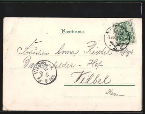 Lithographie Mainz, Stadthalle, Dom, Bahnhof