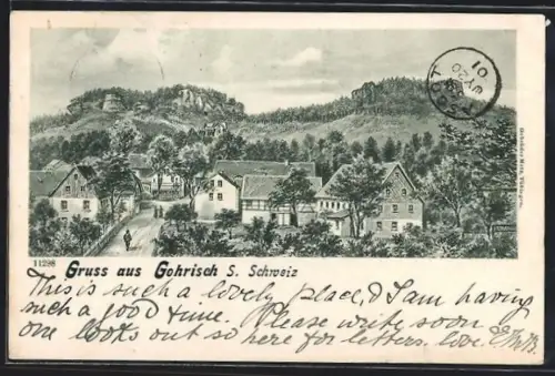 AK Gohrisch /S. Schweiz, Totalansicht des Ortes mit Umgebung