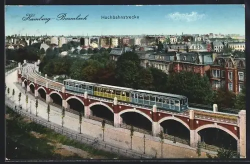 AK Hamburg-Barmbek, Blick auf die Hochbahnstrecke