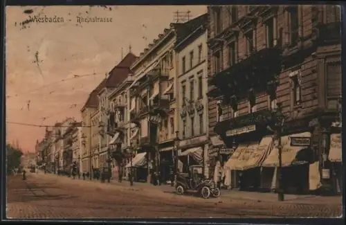 AK Wiesbaden, Partie an der Rheinstrasse mit Cigarrenladen von August Engel