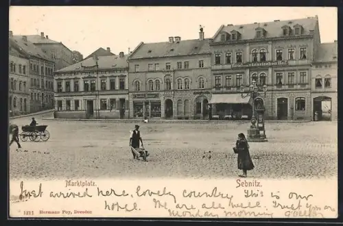 AK Sebnitz, Marktplatz mit Hotel zum sächsischen Hof