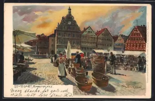 Künstler-AK Fritz Bergen: Stuttgart, Marktplatz im Licht der Morgensonne
