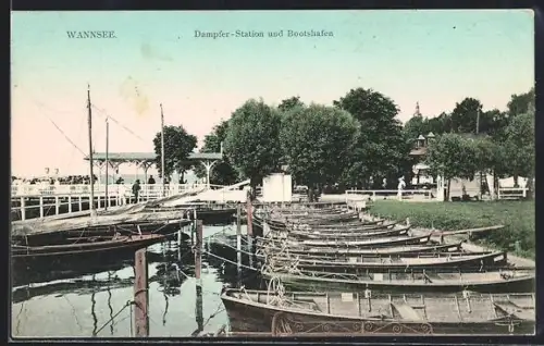 AK Berlin-Wannsee, Dampfer-Station und Bootshafen