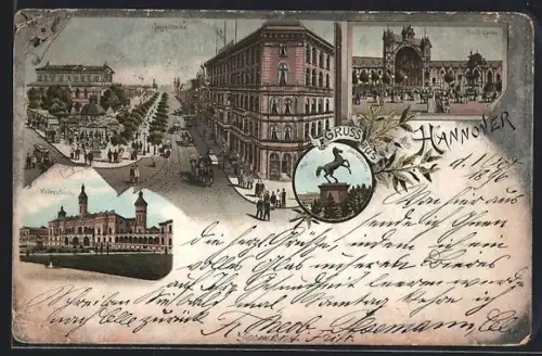 Lithographie Hannover, Georgstrasse, Tivoli-Garten und Welfenschloss