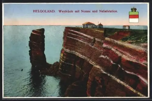 AK Helgoland, Westküste mit Nonne und Nebelstation