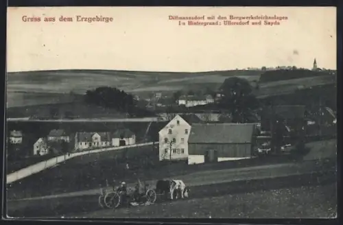 AK Dittmannsdorf /Erzgebirge, Bergwerksteichanlagen, Ullersdorf und Sayda im Hintergrund