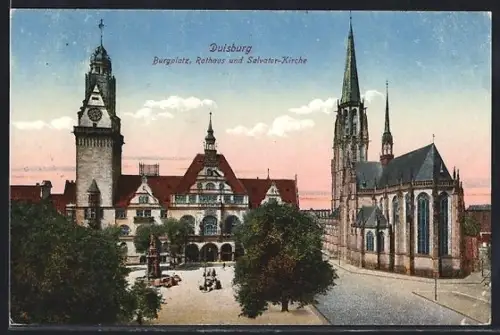 AK Duisburg, Burgplatz, Rathaus und Salvatorkirche