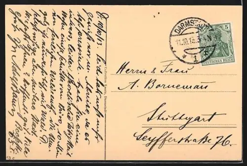 AK Darmstadt, Marktplatz mit Rathaus und Stadtkirche