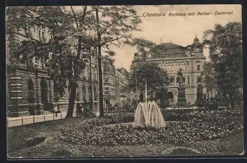 AK Chemnitz, Rathaus mit Becker-Denkmal