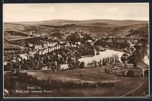 AK Greiz i. V., Blick vom weissen Kreuz