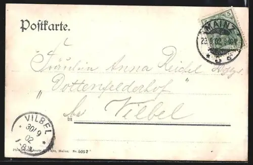 AK Mainz, Ortsansicht mit Dampfer