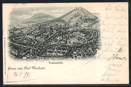 Künstler-AK Bad Nauheim, Ortsansicht aus der Vogelschau