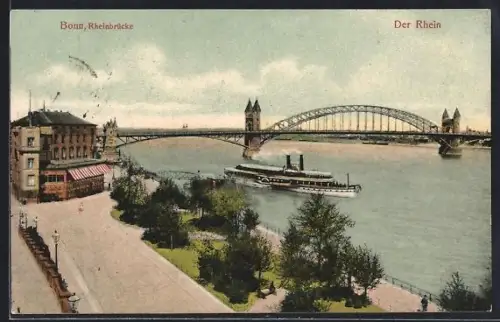 AK Bonn /Rhein, Dampfer vor der Rheinbrücke