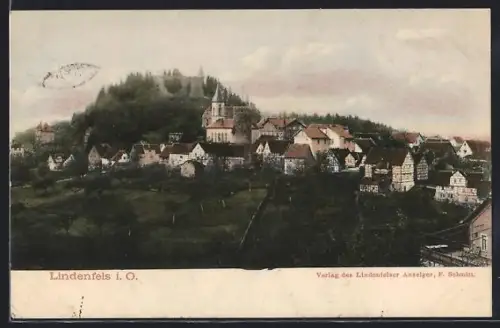 AK Lindenfels i. O., Ortsansicht mit Kirche und Burg