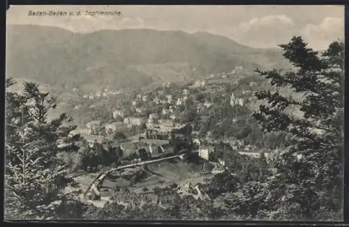 AK Baden-Baden, Blick von der Sophienruhe