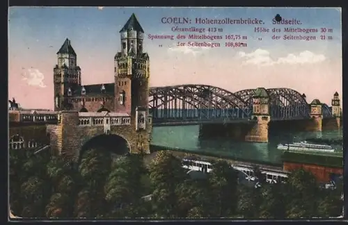 AK Coeln, Hohenzollernbrücke v. d. Südseite