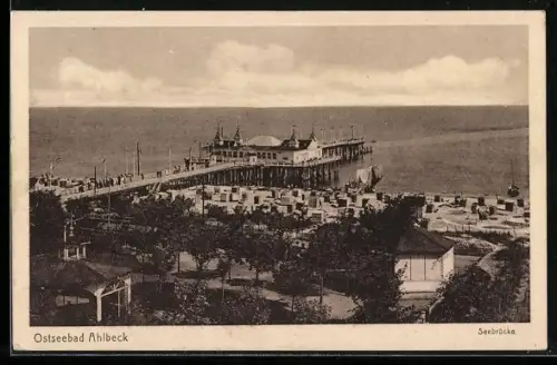 AK Ahlbeck / Ostseebad, Seebrücke aus der Vogelschau