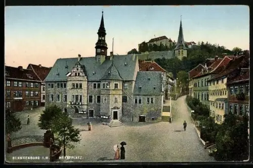 AK Blankenburg / Harz, Marktplatz mit Blick zum Schloss