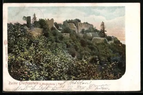 AK Blankenburg / Th., Blick auf Ruine Greifenstein