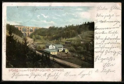 AK Barthmühle / Vogtland, Eisenbahnbrücke im Elsterthal, Bahnhof
