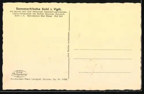 AK Sohl / Bad Elster, Gasthof zur Krone, Genesungsheim der OKK, Sachsenquelle und Totalansicht