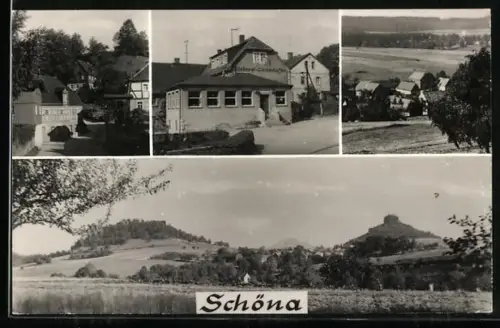 AK Schöna / Sächs. Schweiz, Ortspanorama, Bäckerei Lindenkaffee