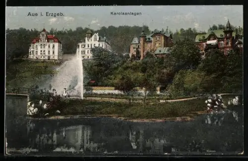 AK Aue / Erzgebirge, Partie in den Karolaanlagen