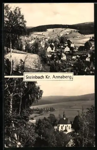 AK Steinbach / Annaberg-Buchholz, Ortsansicht, Kirche